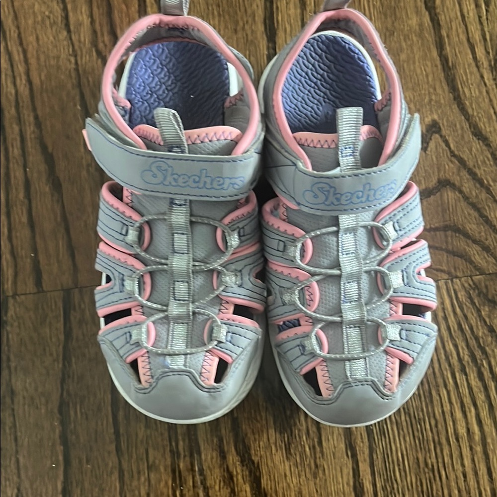 Skechers Gray and Pink Sporty Sandals with Adjustable Straps